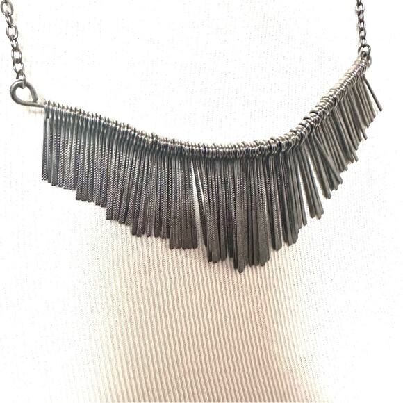 Fringe Tassel Spikey Collar Dark Metallic Statement Necklace Goth Punk - Picture 2 of 3